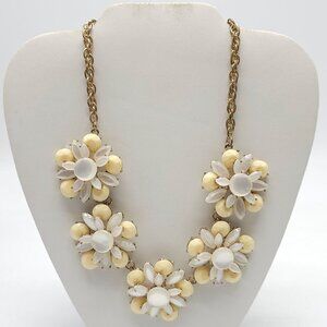 Erica Lyons Daisy Flower Statement Necklace Yellow White Beaded Acrylic